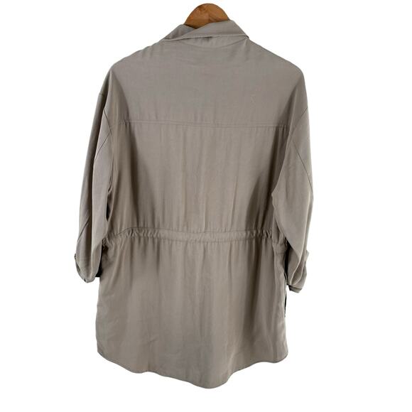 Zara Wome'ns Size Large Button Front Oversized Drawstring Tunic Top Shirt Dress - Picture 2 of 13